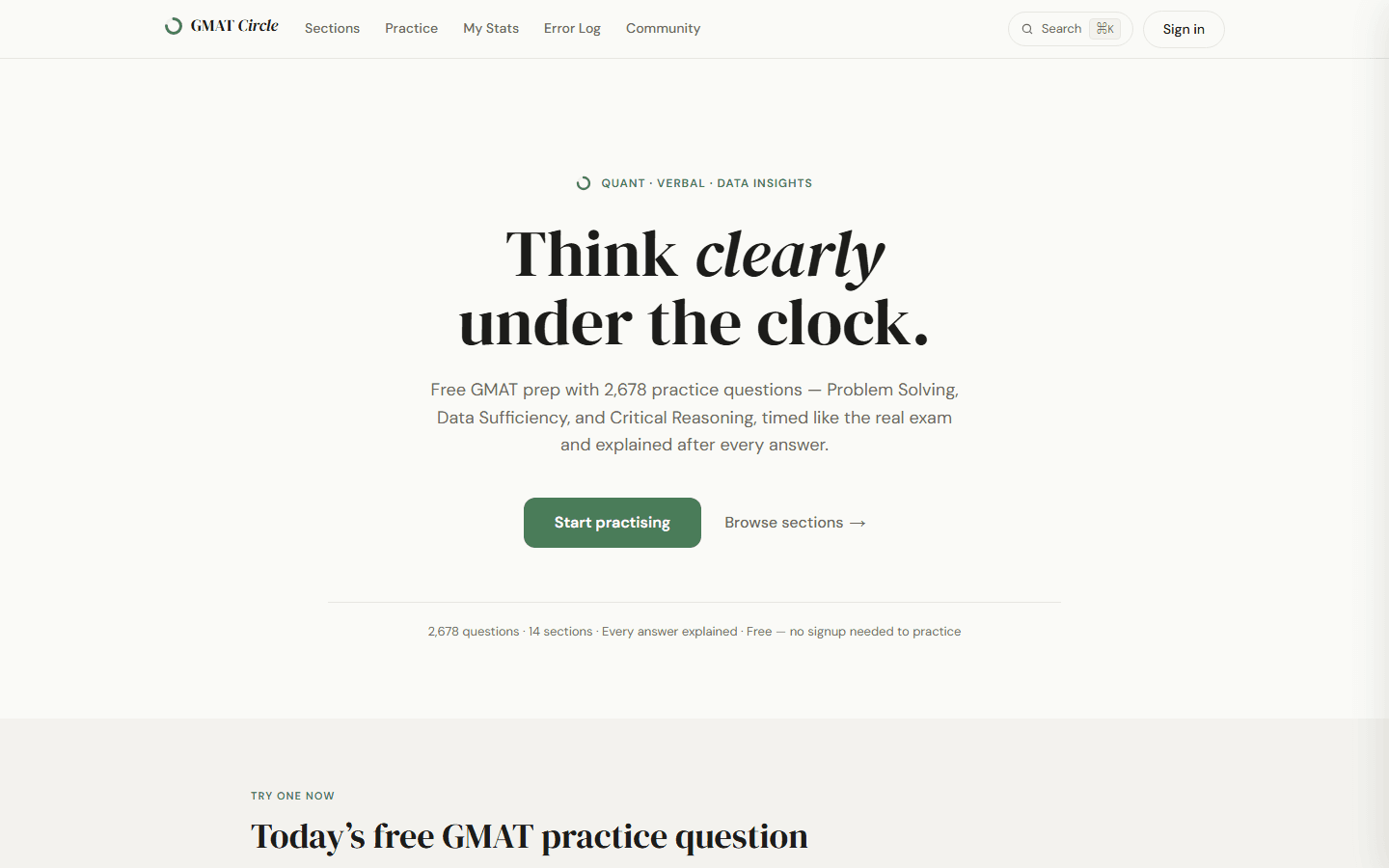 GMAT Circle practice platform homepage
